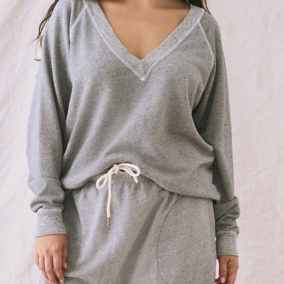 Gray V-Neck Lounge Sweatshirt - Picture 4 of 7